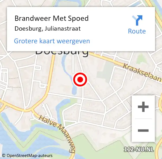 Locatie op kaart van de 112 melding: Brandweer Met Spoed Naar Doesburg, Julianastraat op 7 oktober 2023 13:44