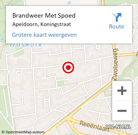 Locatie op kaart van de 112 melding: Brandweer Met Spoed Naar Apeldoorn, Koningstraat op 7 oktober 2023 13:47
