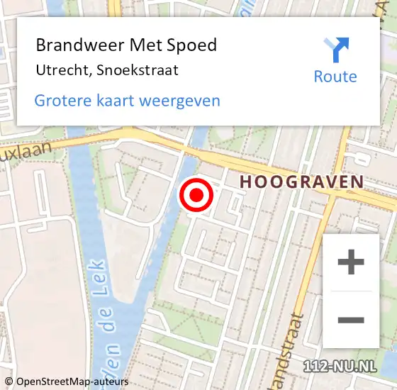 Locatie op kaart van de 112 melding: Brandweer Met Spoed Naar Utrecht, Snoekstraat op 7 oktober 2023 13:54