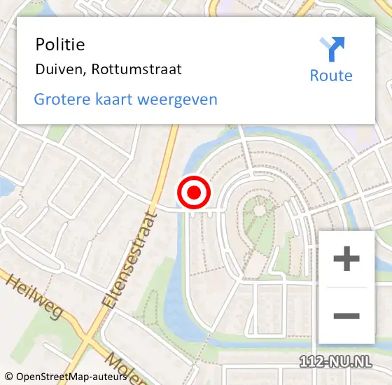 Locatie op kaart van de 112 melding: Politie Duiven, Rottumstraat op 7 oktober 2023 14:04