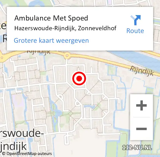 Locatie op kaart van de 112 melding: Ambulance Met Spoed Naar Hazerswoude-Rijndijk, Zonneveldhof op 7 oktober 2023 14:26