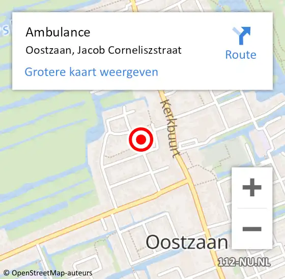 Locatie op kaart van de 112 melding: Ambulance Oostzaan, Jacob Corneliszstraat op 7 oktober 2023 14:42