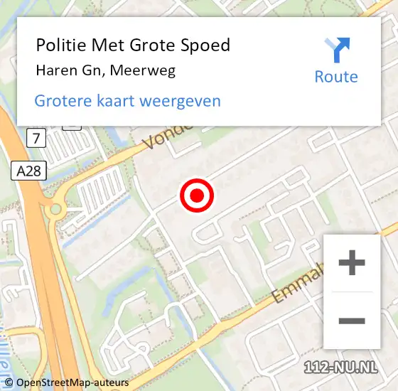 Locatie op kaart van de 112 melding: Politie Met Grote Spoed Naar Haren Gn, Meerweg op 7 oktober 2023 14:45