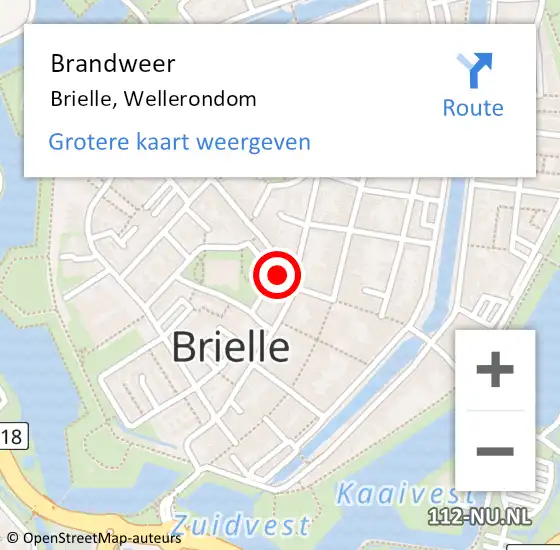 Locatie op kaart van de 112 melding: Brandweer Brielle, Wellerondom op 7 oktober 2023 14:49