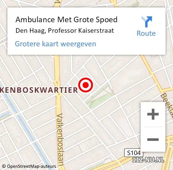 Locatie op kaart van de 112 melding: Ambulance Met Grote Spoed Naar Den Haag, Professor Kaiserstraat op 7 oktober 2023 14:59