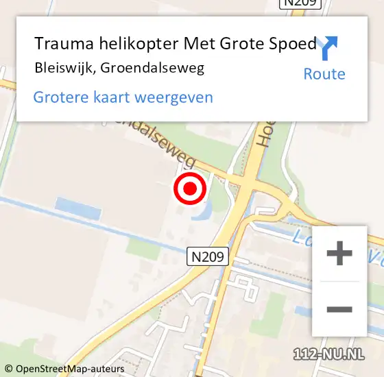 Locatie op kaart van de 112 melding: Trauma helikopter Met Grote Spoed Naar Bleiswijk, Groendalseweg op 7 oktober 2023 15:02