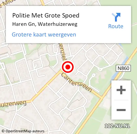 Locatie op kaart van de 112 melding: Politie Met Grote Spoed Naar Haren Gn, Waterhuizerweg op 7 oktober 2023 15:15