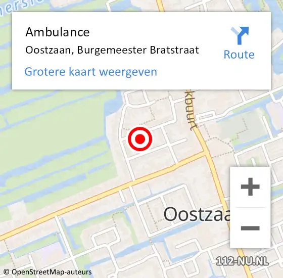 Locatie op kaart van de 112 melding: Ambulance Oostzaan, Burgemeester Bratstraat op 7 oktober 2023 15:28