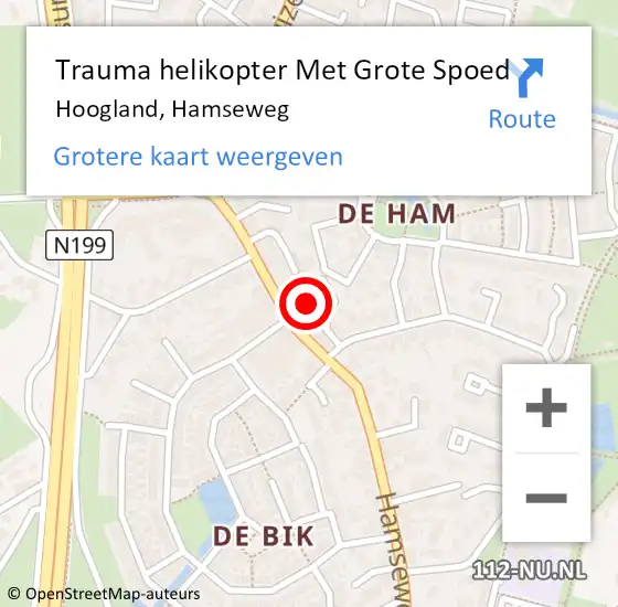 Locatie op kaart van de 112 melding: Trauma helikopter Met Grote Spoed Naar Hoogland, Hamseweg op 7 oktober 2023 16:30