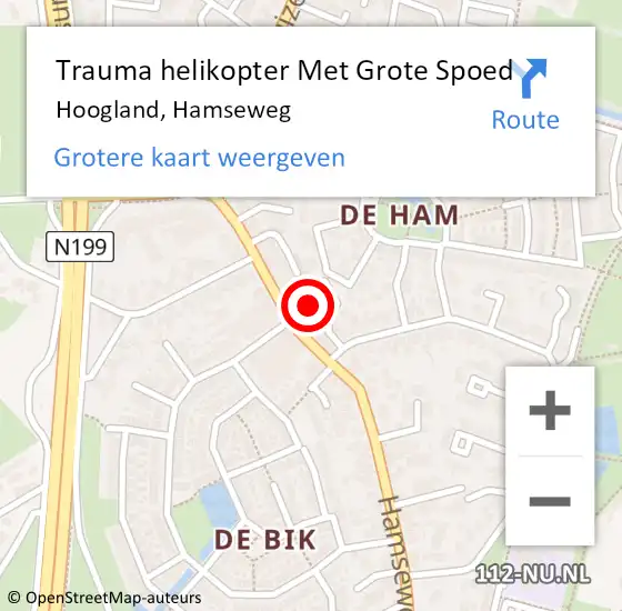 Locatie op kaart van de 112 melding: Trauma helikopter Met Grote Spoed Naar Hoogland, Hamseweg op 7 oktober 2023 16:36