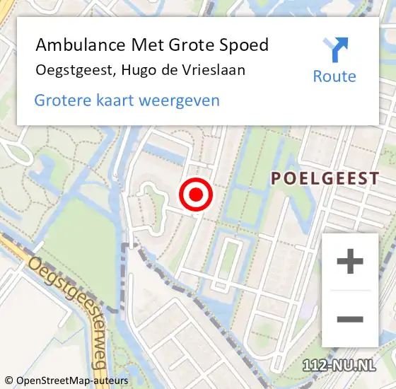 Locatie op kaart van de 112 melding: Ambulance Met Grote Spoed Naar Oegstgeest, Hugo de Vrieslaan op 7 oktober 2023 17:00