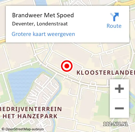 Locatie op kaart van de 112 melding: Brandweer Met Spoed Naar Deventer, Londenstraat op 7 oktober 2023 17:17