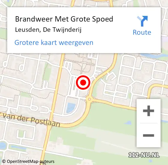 Locatie op kaart van de 112 melding: Brandweer Met Grote Spoed Naar Leusden, De Twijnderij op 7 oktober 2023 17:20