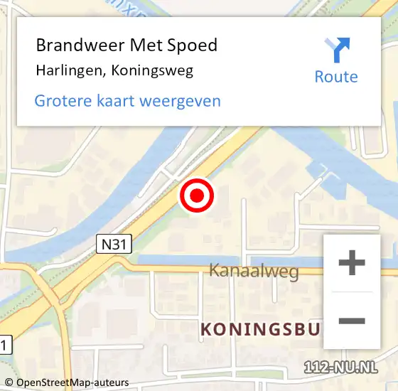 Locatie op kaart van de 112 melding: Brandweer Met Spoed Naar Harlingen, Koningsweg op 7 oktober 2023 17:42