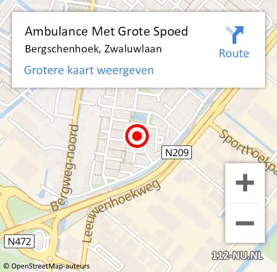 Locatie op kaart van de 112 melding: Ambulance Met Grote Spoed Naar Bergschenhoek, Zwaluwlaan op 7 oktober 2023 17:48