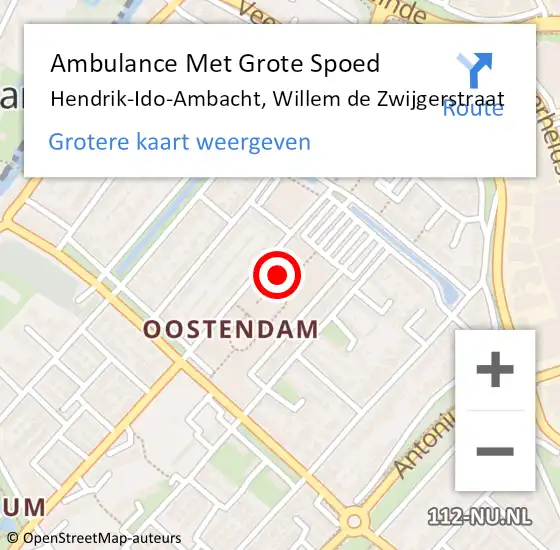 Locatie op kaart van de 112 melding: Ambulance Met Grote Spoed Naar Hendrik-Ido-Ambacht, Willem de Zwijgerstraat op 7 oktober 2023 18:02
