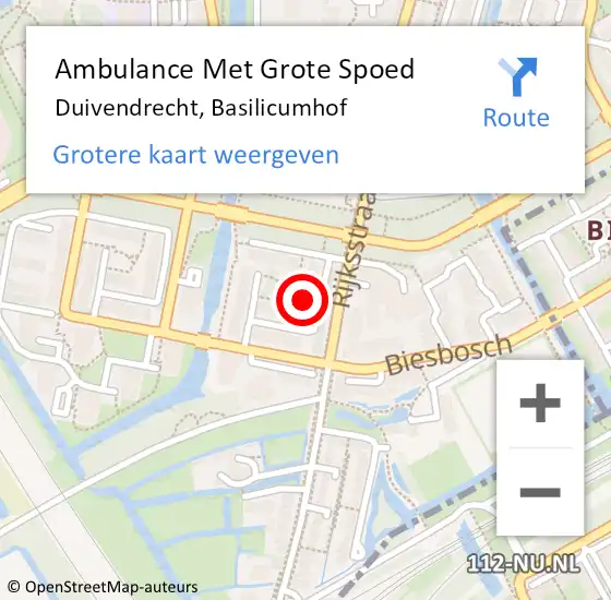 Locatie op kaart van de 112 melding: Ambulance Met Grote Spoed Naar Duivendrecht, Basilicumhof op 7 oktober 2023 18:19