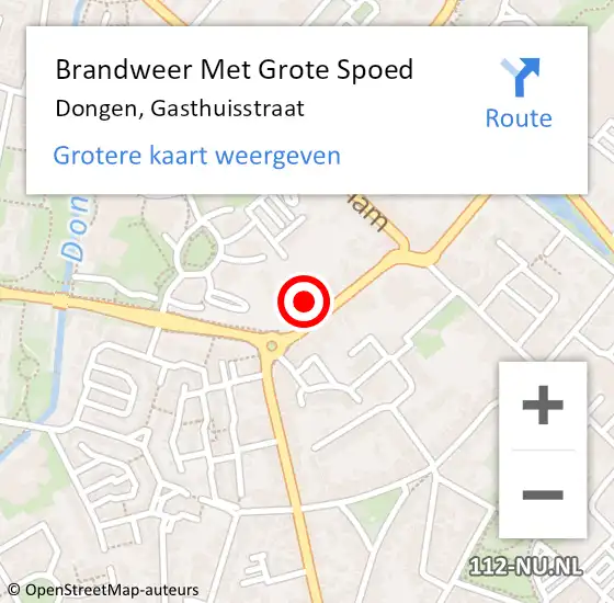 Locatie op kaart van de 112 melding: Brandweer Met Grote Spoed Naar Dongen, Gasthuisstraat op 7 oktober 2023 18:32