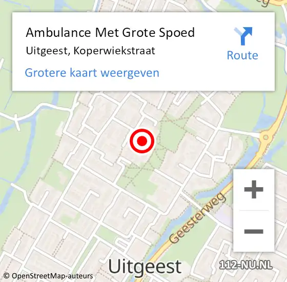 Locatie op kaart van de 112 melding: Ambulance Met Grote Spoed Naar Uitgeest, Koperwiekstraat op 7 oktober 2023 19:33