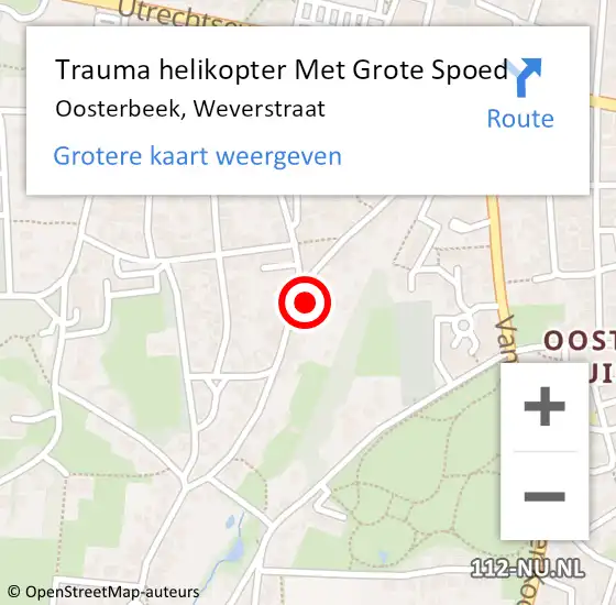 Locatie op kaart van de 112 melding: Trauma helikopter Met Grote Spoed Naar Oosterbeek, Weverstraat op 7 oktober 2023 20:22