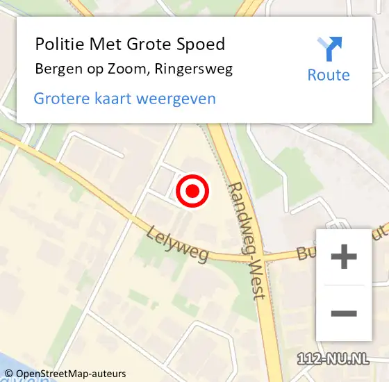 Locatie op kaart van de 112 melding: Politie Met Grote Spoed Naar Bergen op Zoom, Ringersweg op 7 oktober 2023 20:28