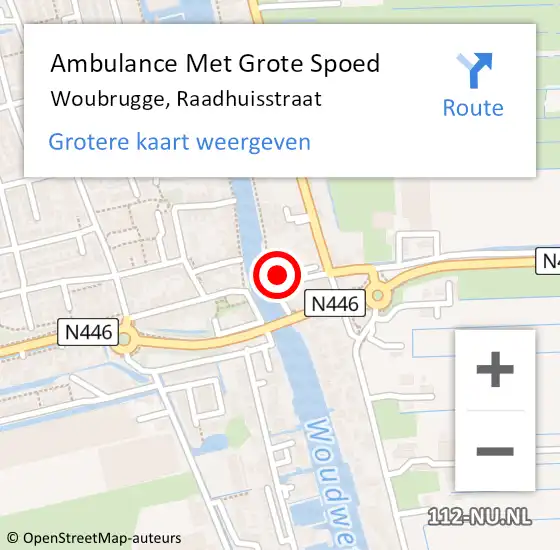 Locatie op kaart van de 112 melding: Ambulance Met Grote Spoed Naar Woubrugge, Raadhuisstraat op 7 oktober 2023 20:50