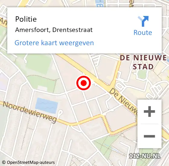 Locatie op kaart van de 112 melding: Politie Amersfoort, Drentsestraat op 7 oktober 2023 20:58