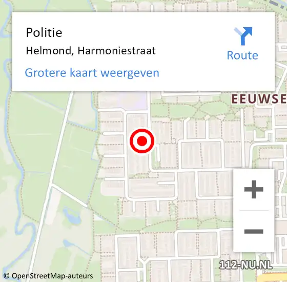 Locatie op kaart van de 112 melding: Politie Helmond, Harmoniestraat op 7 oktober 2023 21:12