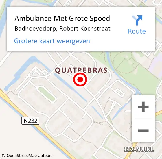 Locatie op kaart van de 112 melding: Ambulance Met Grote Spoed Naar Badhoevedorp, Robert Kochstraat op 7 oktober 2023 21:22