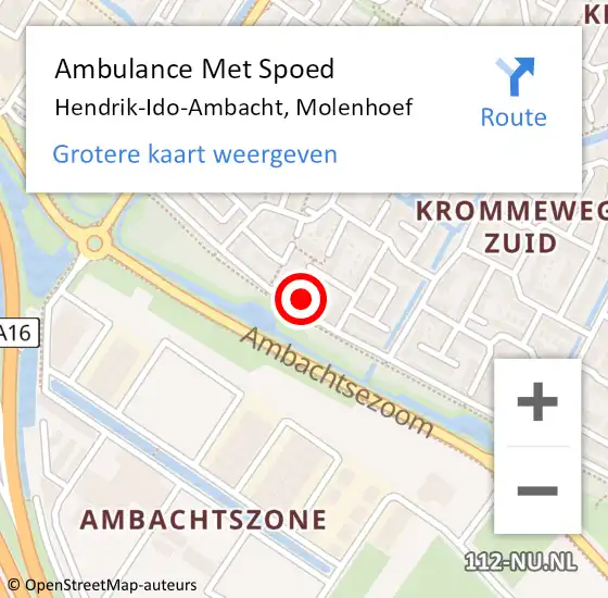 Locatie op kaart van de 112 melding: Ambulance Met Spoed Naar Hendrik-Ido-Ambacht, Molenhoef op 7 oktober 2023 21:52