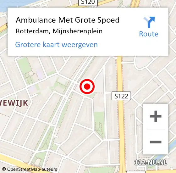 Locatie op kaart van de 112 melding: Ambulance Met Grote Spoed Naar Rotterdam, Mijnsherenplein op 7 oktober 2023 21:52