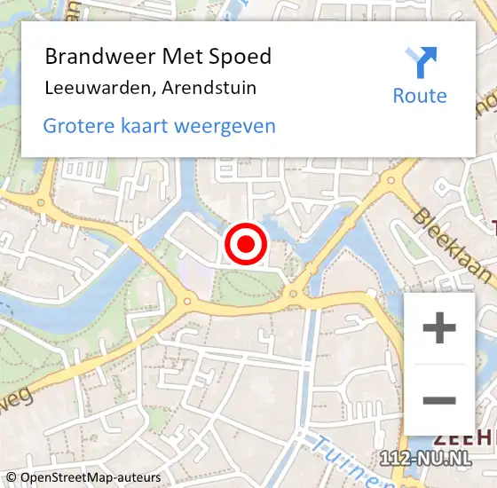 Locatie op kaart van de 112 melding: Brandweer Met Spoed Naar Leeuwarden, Arendstuin op 7 oktober 2023 22:18