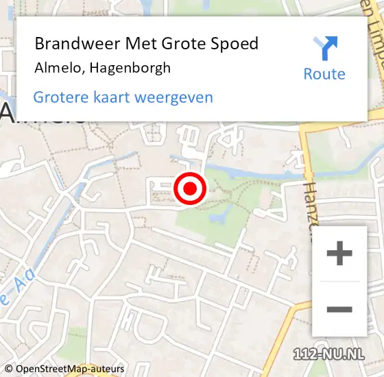 Locatie op kaart van de 112 melding: Brandweer Met Grote Spoed Naar Almelo, Hagenborgh op 7 oktober 2023 22:37