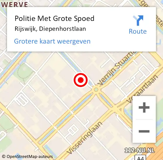 Locatie op kaart van de 112 melding: Politie Met Grote Spoed Naar Rijswijk, Diepenhorstlaan op 7 oktober 2023 23:18