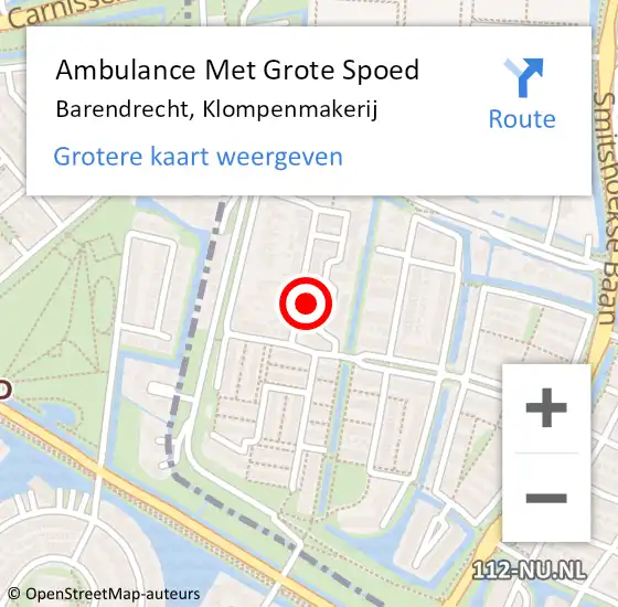 Locatie op kaart van de 112 melding: Ambulance Met Grote Spoed Naar Barendrecht, Klompenmakerij op 7 oktober 2023 23:18