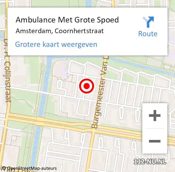Locatie op kaart van de 112 melding: Ambulance Met Grote Spoed Naar Amsterdam, Coornhertstraat op 7 oktober 2023 23:23