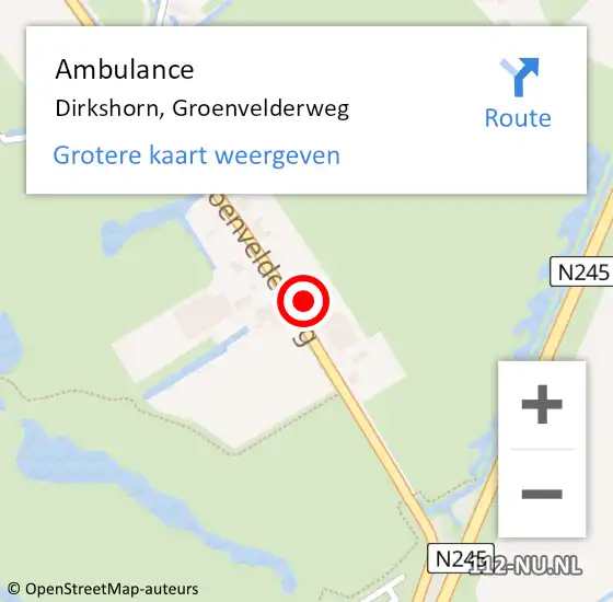 Locatie op kaart van de 112 melding: Ambulance Dirkshorn, Groenvelderweg op 7 oktober 2023 23:32