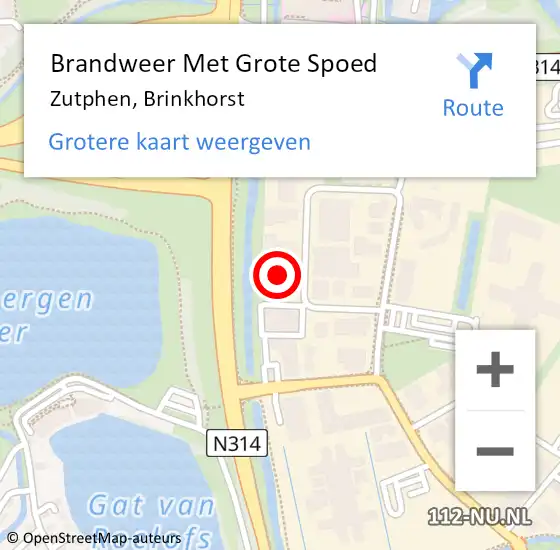 Locatie op kaart van de 112 melding: Brandweer Met Grote Spoed Naar Zutphen, Brinkhorst op 7 oktober 2023 23:32