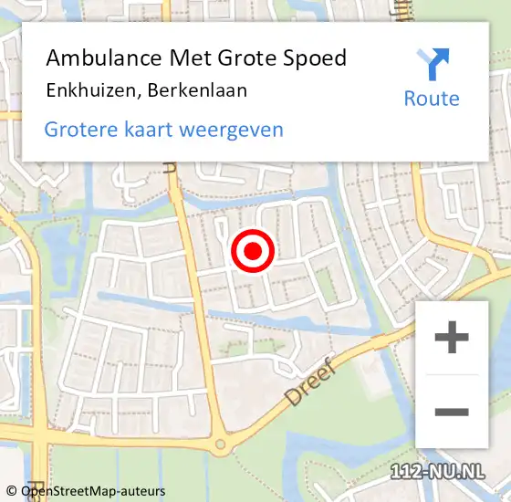 Locatie op kaart van de 112 melding: Ambulance Met Grote Spoed Naar Enkhuizen, Berkenlaan op 8 oktober 2023 00:02