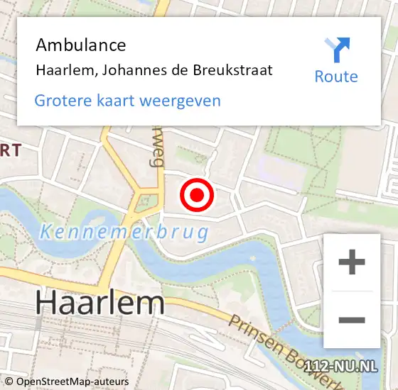 Locatie op kaart van de 112 melding: Ambulance Haarlem, Johannes de Breukstraat op 8 oktober 2023 00:19