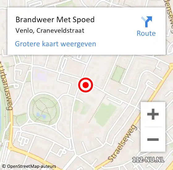 Locatie op kaart van de 112 melding: Brandweer Met Spoed Naar Venlo, Craneveldstraat op 8 oktober 2023 00:21