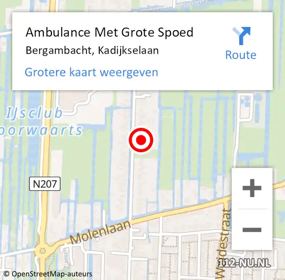 Locatie op kaart van de 112 melding: Ambulance Met Grote Spoed Naar Bergambacht, Kadijkselaan op 8 oktober 2023 00:32