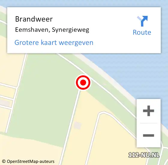 Locatie op kaart van de 112 melding: Brandweer Eemshaven, Synergieweg op 9 september 2013 14:40