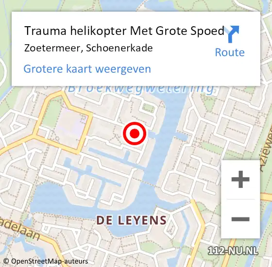 Locatie op kaart van de 112 melding: Trauma helikopter Met Grote Spoed Naar Zoetermeer, Schoenerkade op 8 oktober 2023 01:30