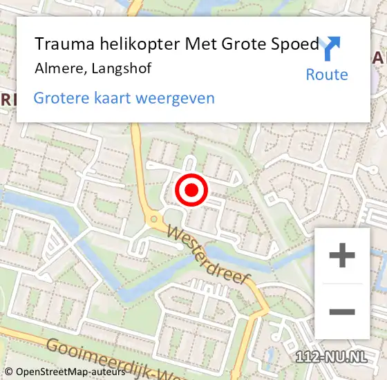 Locatie op kaart van de 112 melding: Trauma helikopter Met Grote Spoed Naar Almere, Langshof op 8 oktober 2023 01:50