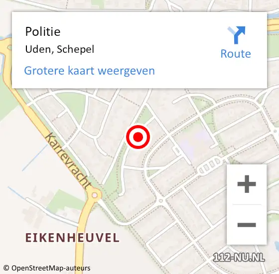 Locatie op kaart van de 112 melding: Politie Uden, Schepel op 8 oktober 2023 01:55