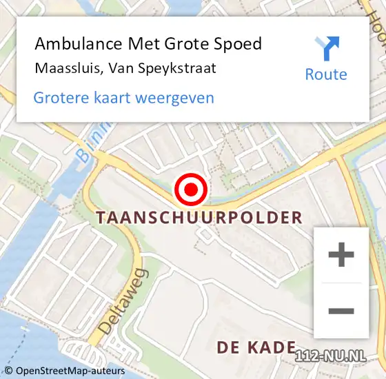 Locatie op kaart van de 112 melding: Ambulance Met Grote Spoed Naar Maassluis, Van Speykstraat op 8 oktober 2023 03:35