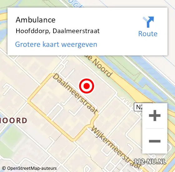 Locatie op kaart van de 112 melding: Ambulance Hoofddorp, Daalmeerstraat op 8 oktober 2023 03:40