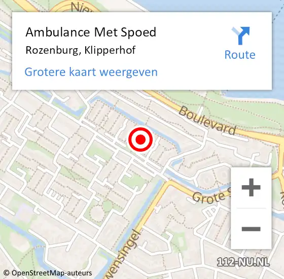 Locatie op kaart van de 112 melding: Ambulance Met Spoed Naar Rozenburg, Klipperhof op 8 oktober 2023 04:30