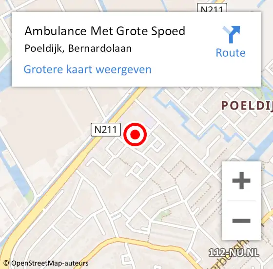 Locatie op kaart van de 112 melding: Ambulance Met Grote Spoed Naar Poeldijk, Bernardolaan op 8 oktober 2023 07:36